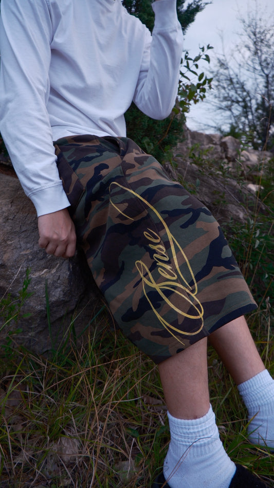 Camo Baggy Script Shorts